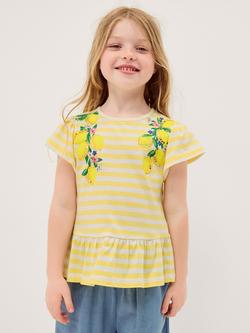 Monsoon Kids' Amalfi Short Sleeve Striped Lemon T-Shirt, Yellow, Yellow