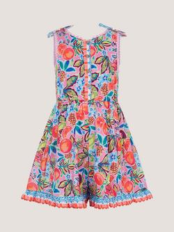 Monsoon Kids' Alani Printed Scallop Playsuit, Pink, Pink