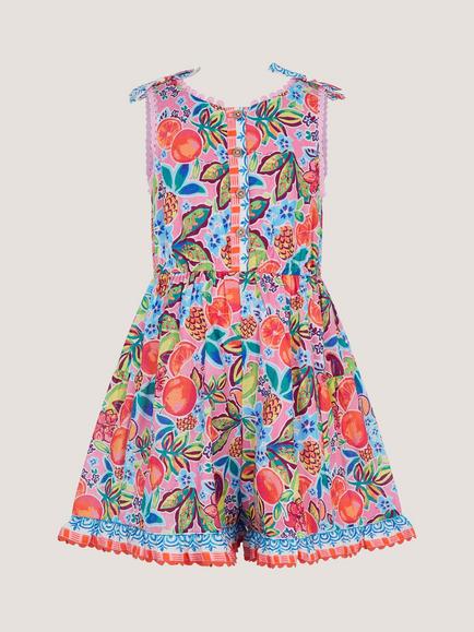 Monsoon Kids' Alani Printed Scallop Playsuit, Pink, Pink