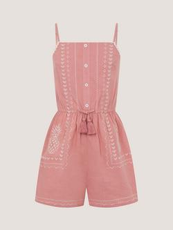 Monsoon Kids' Storm Pineapple Embroidered Playsuit, Pink, Pink
