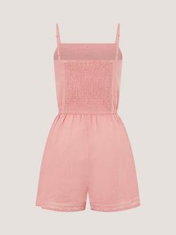 Monsoon Kids' Storm Pineapple Embroidered Playsuit, Pink - view 2, Pink