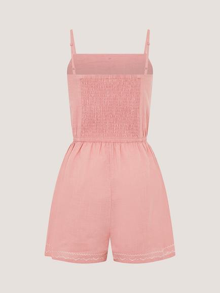 Monsoon Kids' Storm Pineapple Embroidered Playsuit, Pink - view 2, Pink