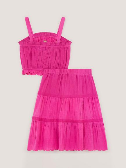 Monsoon Kids' Embroidered Floral Top & Skirt Set, Magenta - view 2, Magenta