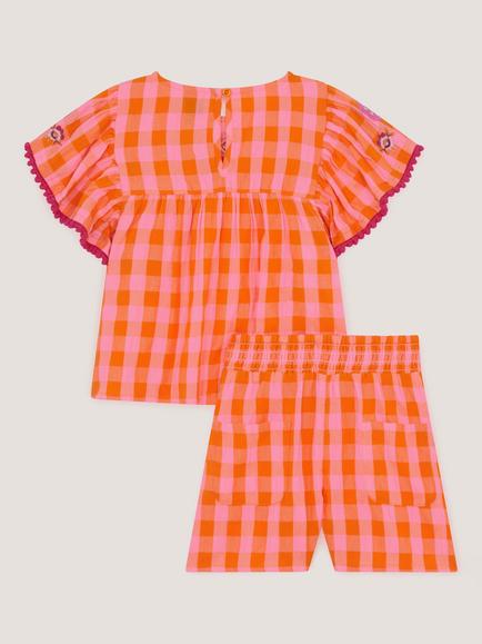 Monsoon Kids' Gingham Top and Shorts Set, Orange - view 2, Orange
