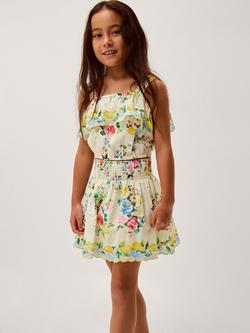 Monsoon Kids' Lemon Rose Print Top & Skort Set, White/Multi, White/Multi