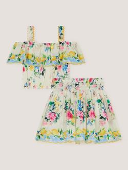 Monsoon Kids' Lemon Rose Print Top & Skort Set, White/Multi - view 2, White/Multi
