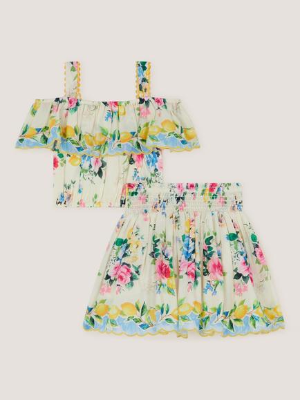 Monsoon Kids' Lemon Rose Print Top & Skort Set, White/Multi - view 2, White/Multi