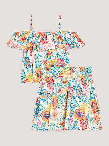 Monsoon Kids' Tropical Floral Top and Skirt Set, Ivoy - view 2, Ivory