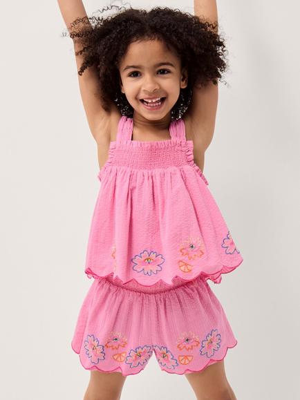 Monsoon Kids' Floral Embroidered Cami Top & Shorts Set, Pink, Pink