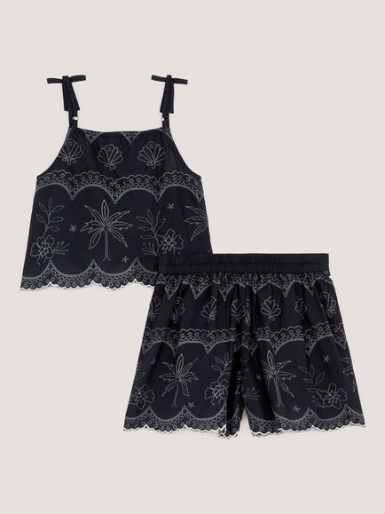 Monsoon Kids' Palm Embroidered Top and Shorts Set, Black - view 2, Black
