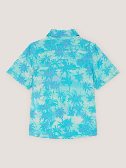 Monsoon Kids' Short Sleeve Palm Print Shirt, Blue - view 2, Blue