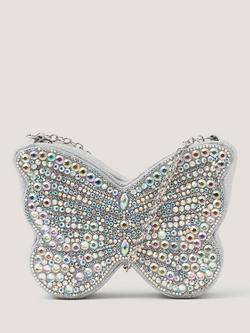 Monsoon Kids' Diamanté Butterfly Bag, Silver, Silver