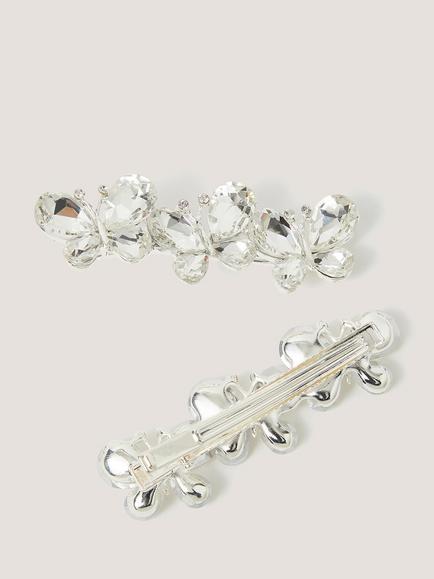 Monsoon Kids' Jewel Butterfly Hair Clips, Pack of 2, Silver - view 2, Silver