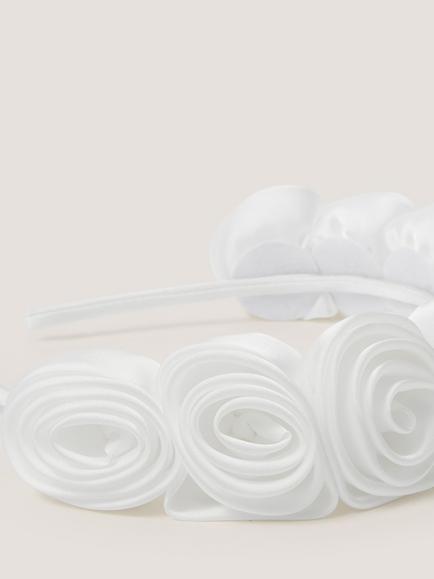 Monsoon Kids' Rosette Satin Headband, Ivory - view 2, Ivory