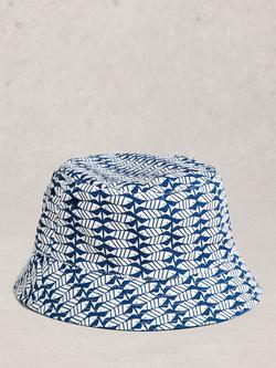 White Stuff Reversible Cotton Bucket Hat, Blue/Navy, Blue Navy