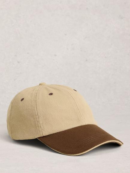 White Stuff Colour Block Cotton Baseball Cap, Natural/Brown, Natural/Brown