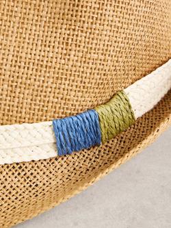 White Stuff Patterned Ribbon Paper Trilby Hat, Natural - view 2, Natural