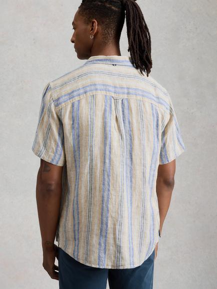 White Stuff Keswick Short Sleeve Striped Linen Shirt, Green - view 2, Green