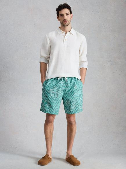 White Stuff Ventor Geometric Swim Shorts, Green, Green