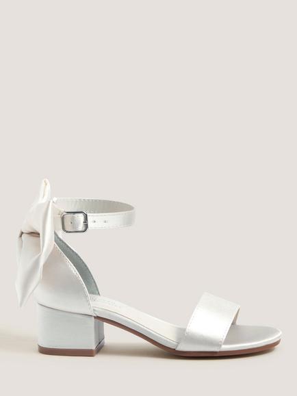 Monsoon Kids' Oversized Bow Open Toe Block Heel Sandals, Ivory