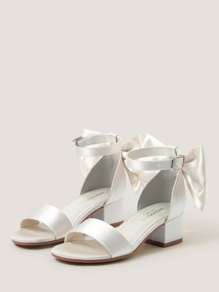 Monsoon Kids' Oversized Bow Open Toe Block Heel Sandals - view 2, Ivory