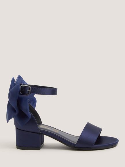 Monsoon Kids' Oversized Bow Open Toe Block Heel Sandals, Navy