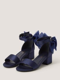 Monsoon Kids' Oversized Bow Open Toe Block Heel Sandals - view 2, Navy