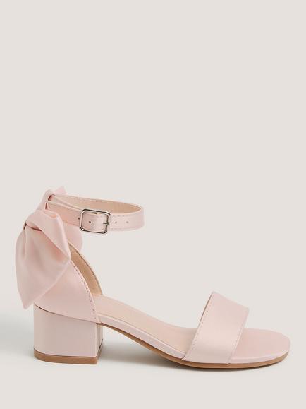 Monsoon Kids' Oversized Bow Open Toe Block Heel Sandals, Pale Pink