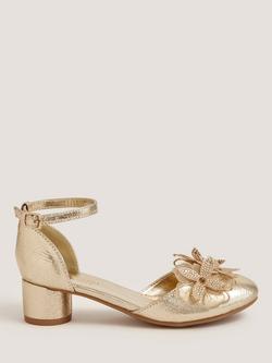 Monsoon Kids' Floral Applique Block Heel Shoes, Gold, Gold