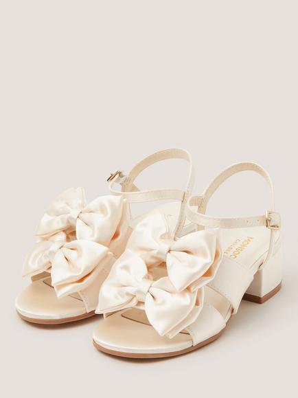 Monsoon Kids' Double Bow Block Heel Sandals, Ivory - view 2, Ivory