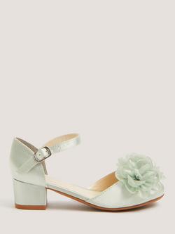 Monsoon Kids' Satin Corsage Block Heel Shoes, Sage, Sage