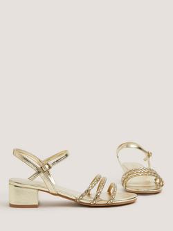 Monsoon Kids' Metallic Jewel Strap Open Toe Sandals, Pale Gold, Pale Gold