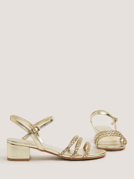 Monsoon Kids' Metallic Jewel Strap Open Toe Sandals, Pale Gold, Pale Gold