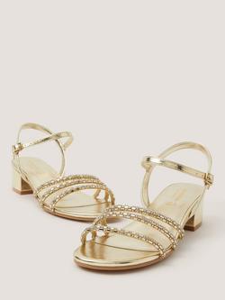 Monsoon Kids' Metallic Jewel Strap Open Toe Sandals, Pale Gold - view 2, Pale Gold