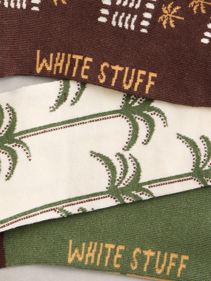 White Stuff Palm Tree Cotton Rich Ankle Socks, Pack of 2, Green/Multi - view 2, Green/Multi