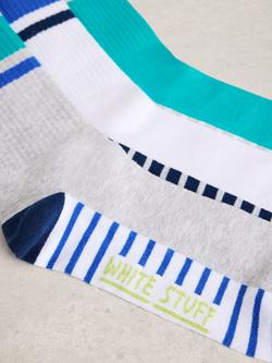 White Stuff Striped Colour Block Cotton Rich Ankle Socks, Pack of 3, Blue/Multi - view 2, Blue/Multi