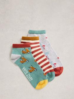 White Stuff Patterned Cotton Rich Ankle Socks, Pack of 3, Green/Multi, Green/Multi