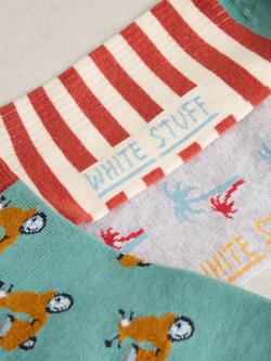 White Stuff Patterned Cotton Rich Ankle Socks, Pack of 3, Green/Multi - view 2, Green/Multi