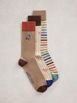 White Stuff Embroidered Cotton Rich Ankle Socks, Pack of 3, Natural/Multi, Natural/Multi
