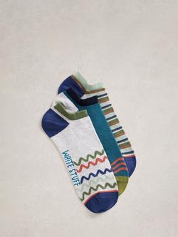 White Stuff Tropical Trainer Socks, Pack of 3, Green Teal, Green Teal