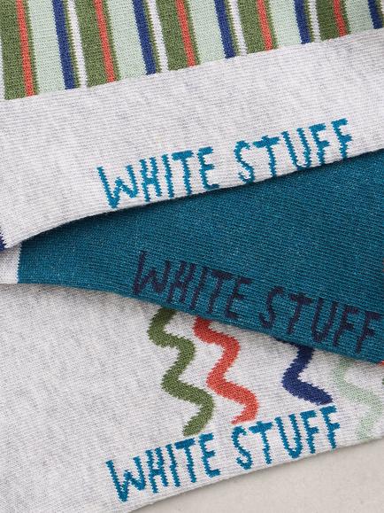 White Stuff Tropical Trainer Socks, Pack of 3, Green Teal - view 2, Green Teal