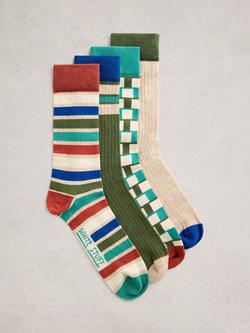White Stuff Patterned & Ribbed Cotton Rich Ankle Socks, Pack of 4, Natural/Multi, Natural/Multi