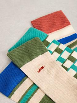 White Stuff Patterned & Ribbed Cotton Rich Ankle Socks, Pack of 4, Natural/Multi - view 2, Natural/Multi