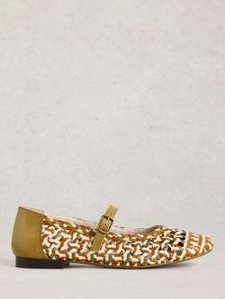 White Stuff Winnie Woven Leather Ballerina Pumps, Green/Multi, Green/Multi