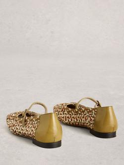 White Stuff Winnie Woven Leather Ballerina Pumps, Green/Multi - view 2, Green/Multi