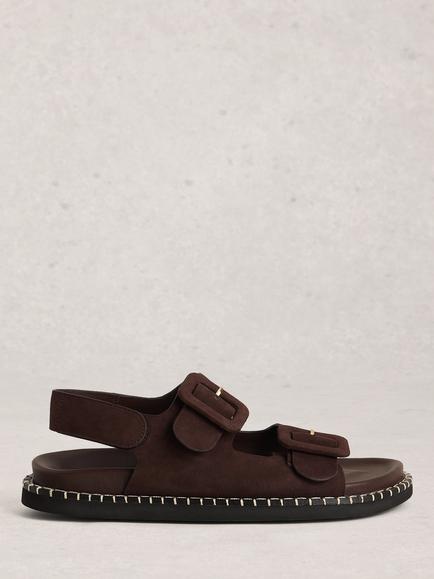 White Stuff Bailey Suede Footbed Sandals, Dark Brown, Dark Brown