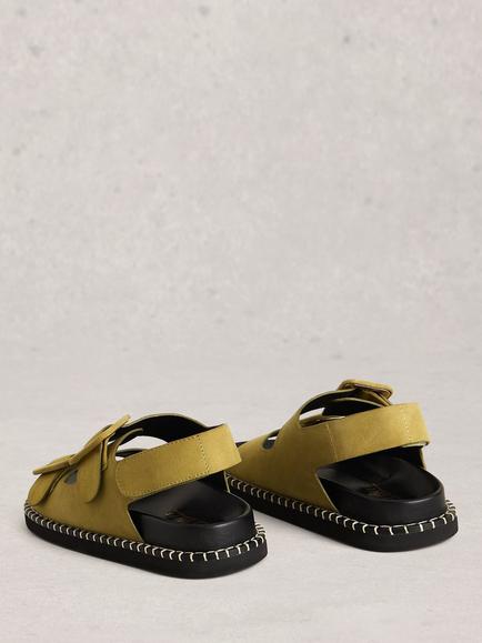 White Stuff Bailey Suede Footbed Sandals, Green Khaki - view 2, Green Khaki