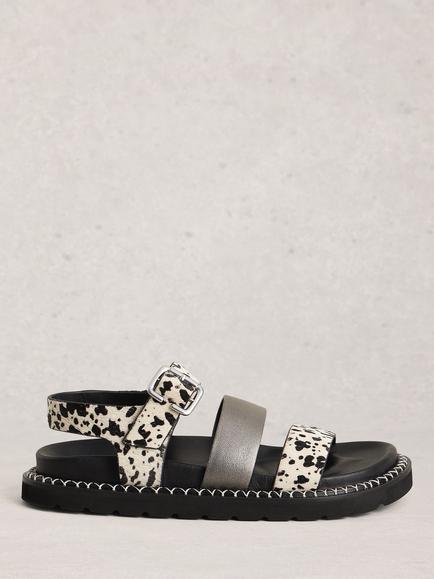 White Stuff Becky Suede Footbed Sandals, Black/Multi, Black/Multi