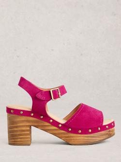 White Stuff Phoebe Suede Stud Detail Platform Clogs, Bright Pink, Bright Pink