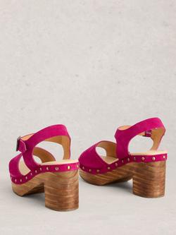 White Stuff Phoebe Suede Stud Detail Platform Clogs, Bright Pink - view 2, Bright Pink